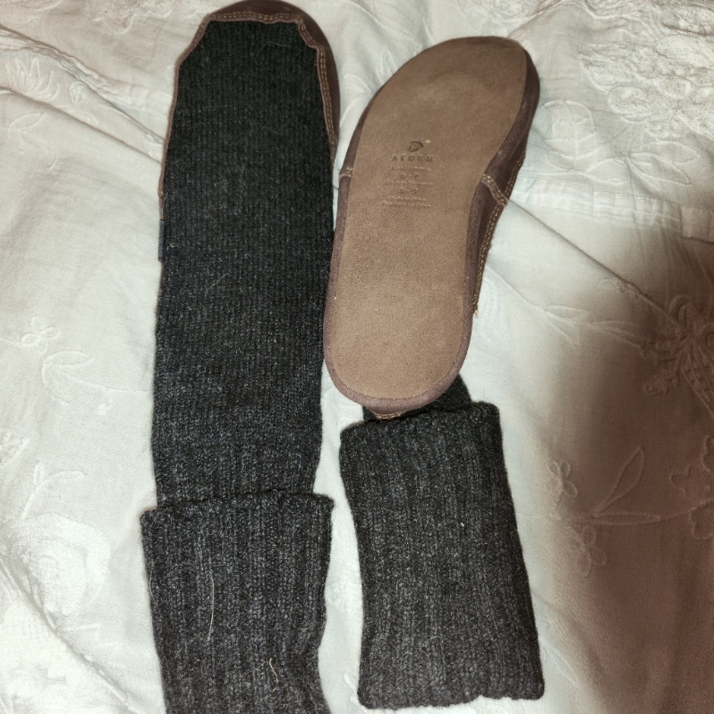 Acorn wool Leather Slippers